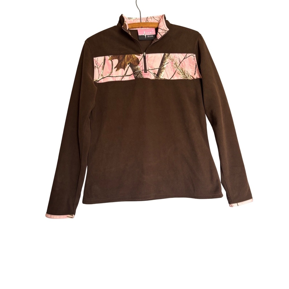 Habit Womens‎ M Fleece Pullover Brown Pink Realtree Camo Quarter Zip Gorpcore